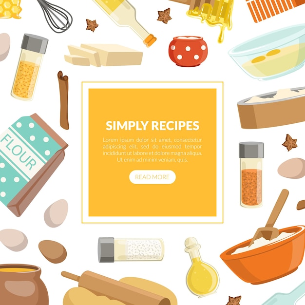 Simply Recipes Landing Page Template Culinary School Class Blog con utensili da cucina e prodotti Seamless Pattern Cartoon Vector Illustration