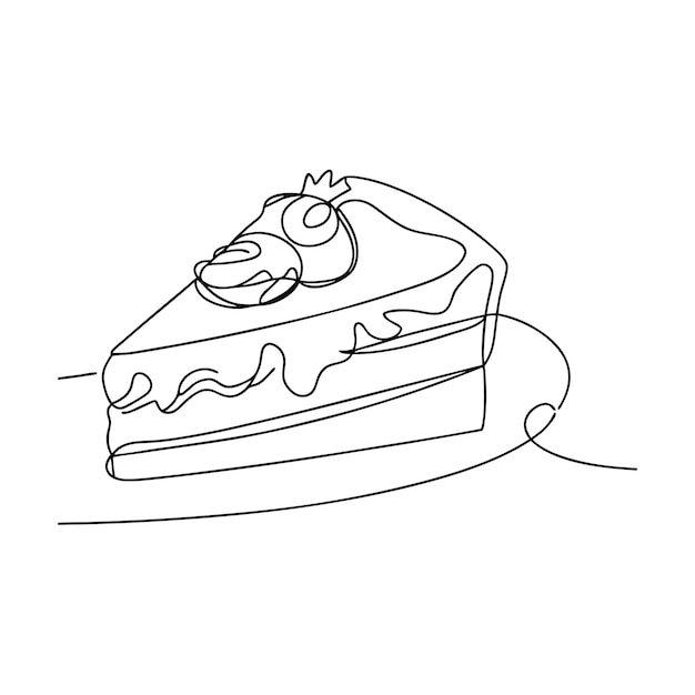 Single line drawing of a delicious cake slice