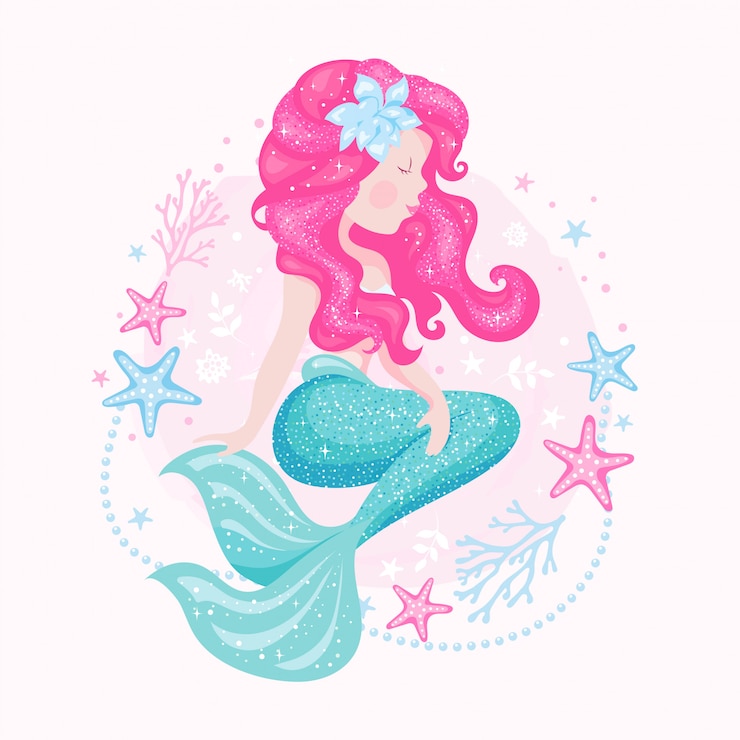 Vettore sirena d'arte con perle. illustrazione di moda che assorbe stile moderno. bella sirena.