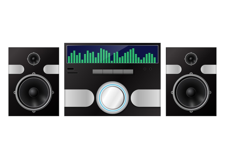 Vettore sistema audio domestico isolato su bianco. illustrazione