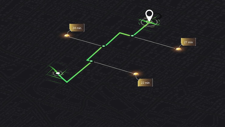 Vettore sistema di localizzazione gps per la navigazione isometrica mappa generica della città con segnali punto delle direzioni previste