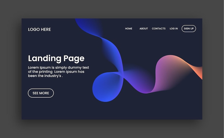 Vettore sito web di promozione aziendale layout della pagina di destinazione con forme di gradiente