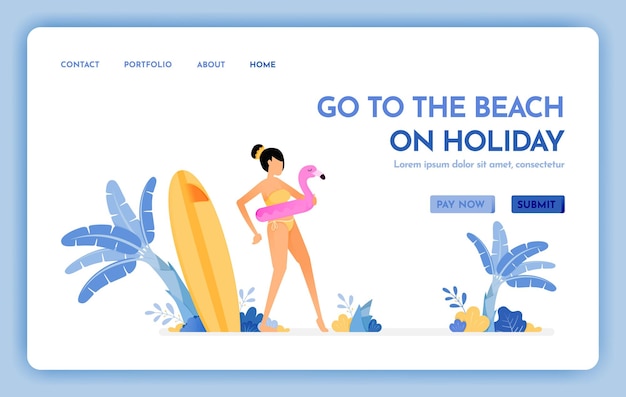 Sito web di viaggi di andare in spiaggia sulla pagina di destinazione delle vacanze