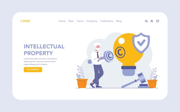 Sito web o pagina di destinazione per la gestione della proprietà intellettuale che garantisce i diritti creativi con i brevetti