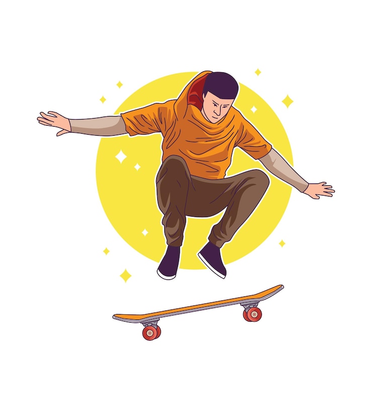 Vettore skateboarder nel design del personaggio d'azione
