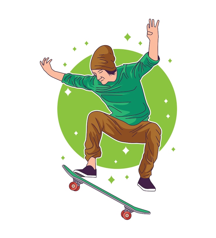 Vettore skateboarder nel design del personaggio d'azione