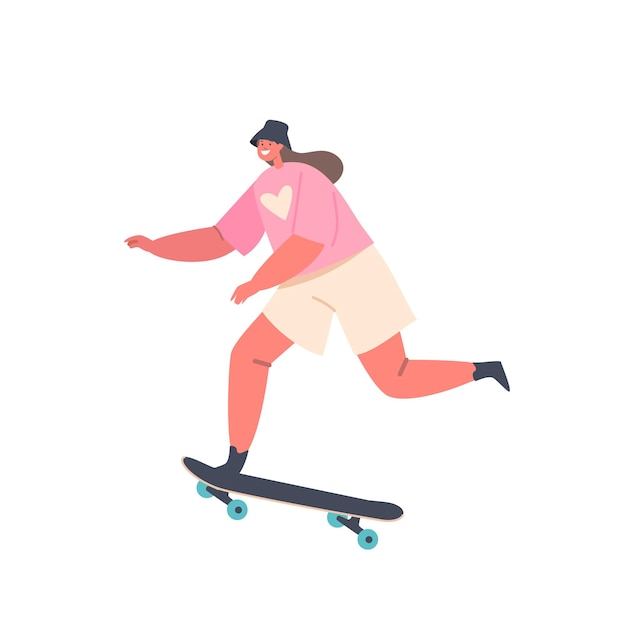 Skateboarding Hobby Young Girl Character esegue acrobazie sullo skateboard al Rollerdrome Elegante pattinaggio adolescente che salta