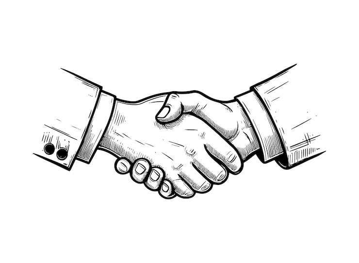 Vettore sketch semplice della stretta di mano
