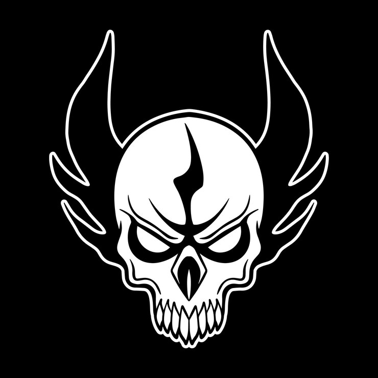 Vettore skull art nero e bianco illustrazioni disegnate a mano vettoriale