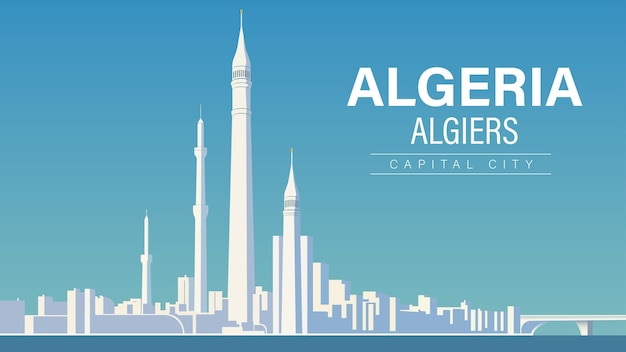 Skyline della capitale dell'Algeria con un alto edificio al centro dello sfondo un rendering digitale