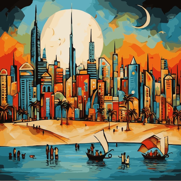 Skyline di Dubai nell'arte in stile Picasso