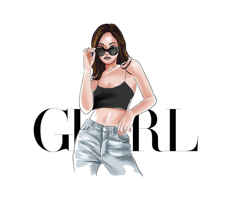 slogan della ragazza con la ragazza di modo nell'illustrazione disegnata a mano degli occhiali da sole