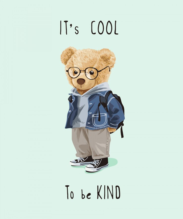 slogan fresco e gentile con orsetto in costume carino illustrazione