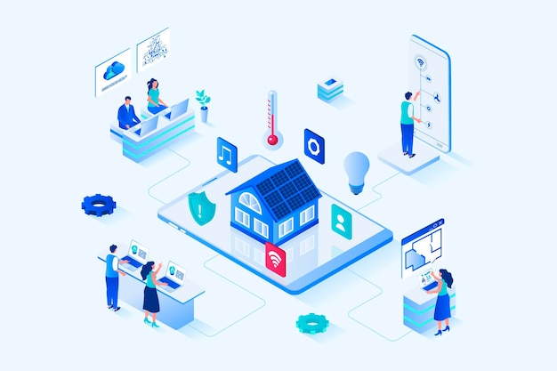 Smart home 3d isometrico web design Illustrazione web vettoriale