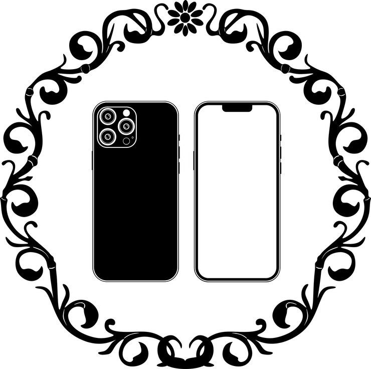 smart phone contorno nero logo con cornice floreale sagoma fatta a mano modello 127