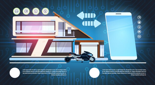 Smart Phone sopra la tecnologia moderna del fondo della casa intelligente del concetto di automazione domestica