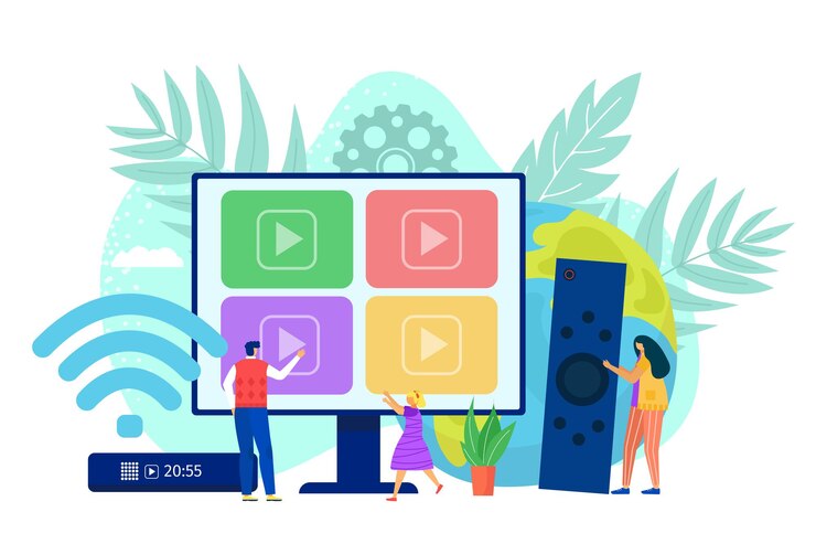 Vettore smart tv computer da internet media digitali illustrazione