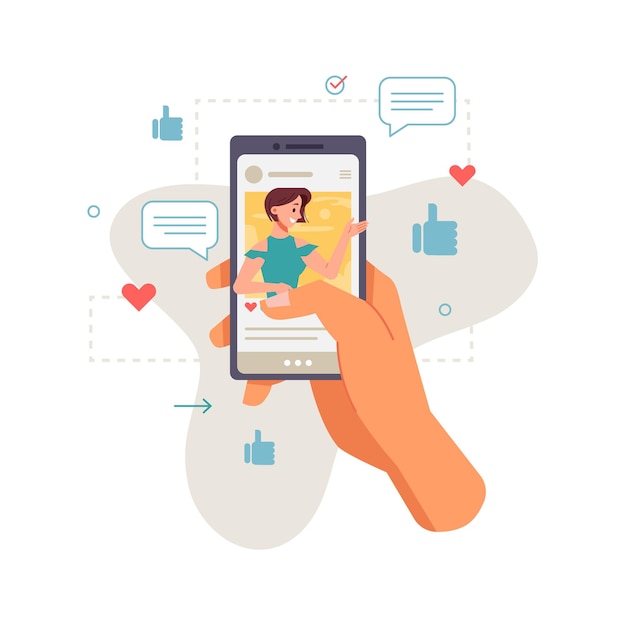 Smartphone applicazione in mano chat di social network