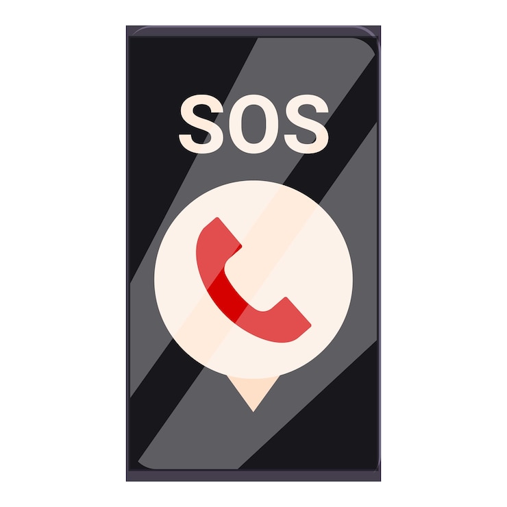 Vettore smartphone che visualizza il segnale sos per le chiamate di emergenza
