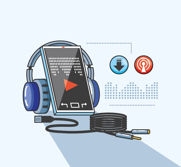 Vettore smartphone con dispositivi di studio audio digitale