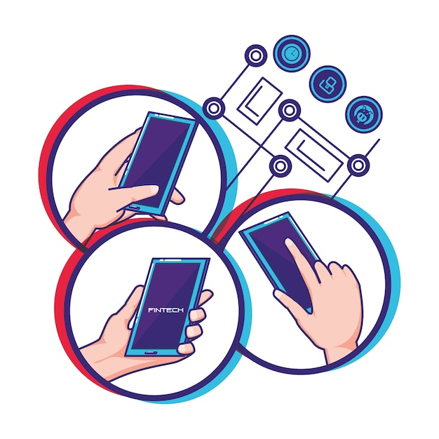 smartphone con icone di tecnologia finanziaria