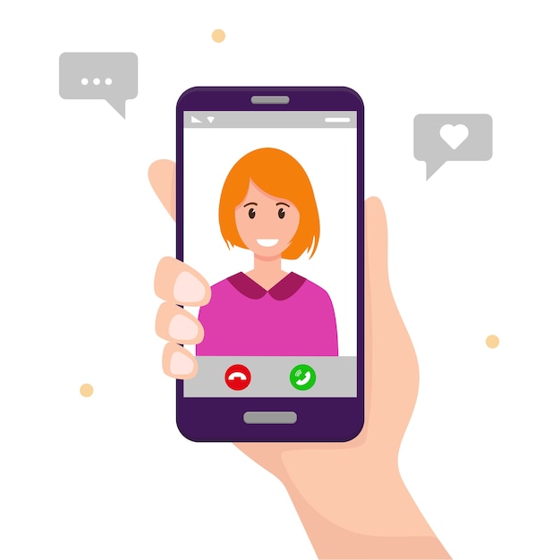 Smartphone con mano umana con giovane donna sullo schermo