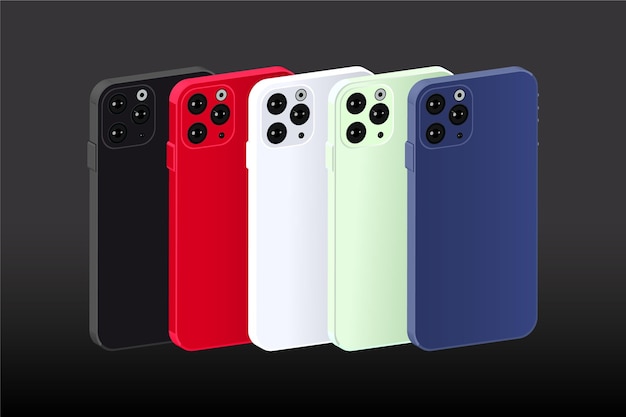 Smartphone design piatto in diversi colori impostati