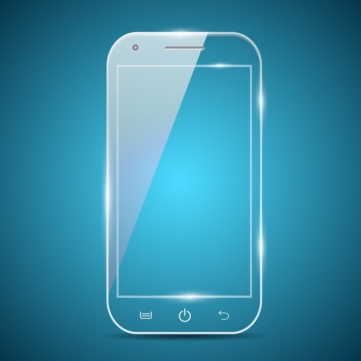 Smartphone di vetro sul blu