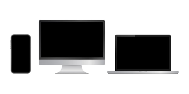 Smartphone e tablet computer portatile realistico. Modello di visualizzazione dello schermo del monitor. Illustrazione di riserva di vettore