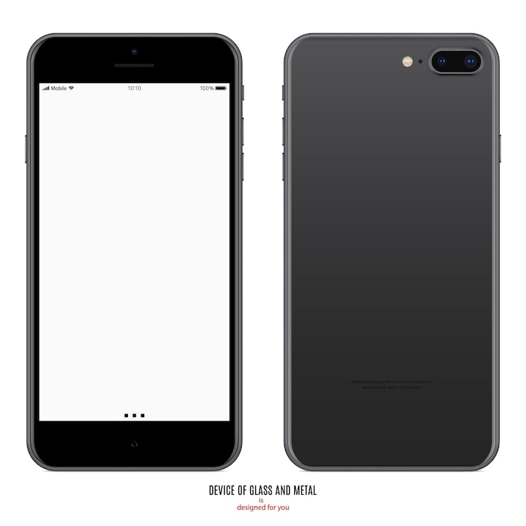 Vettore smartphone in colore nero opaco con schermo bianco e retro su sfondo bianco
