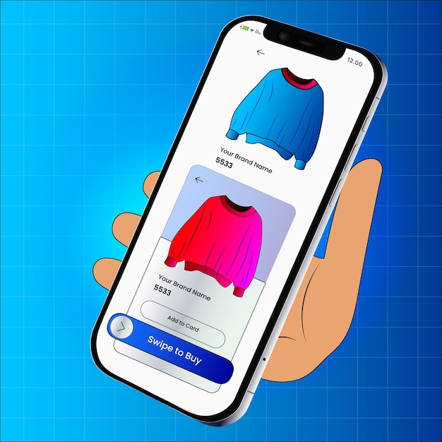 Smartphone in mano che mostra l'interfaccia dell'app di shopping online