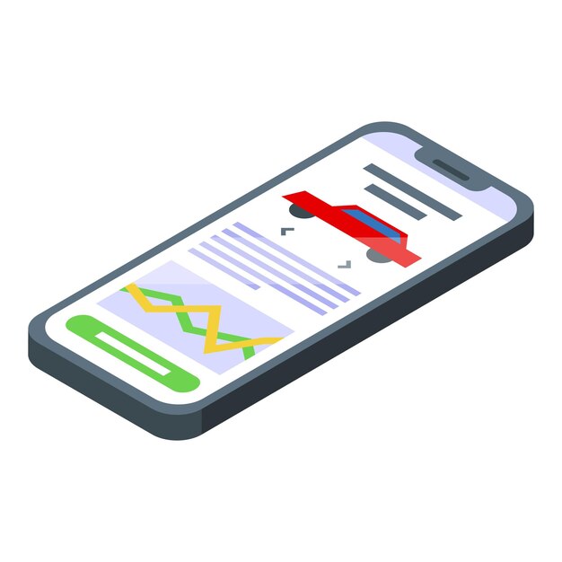 Smartphone isometrico con grafici e notifiche