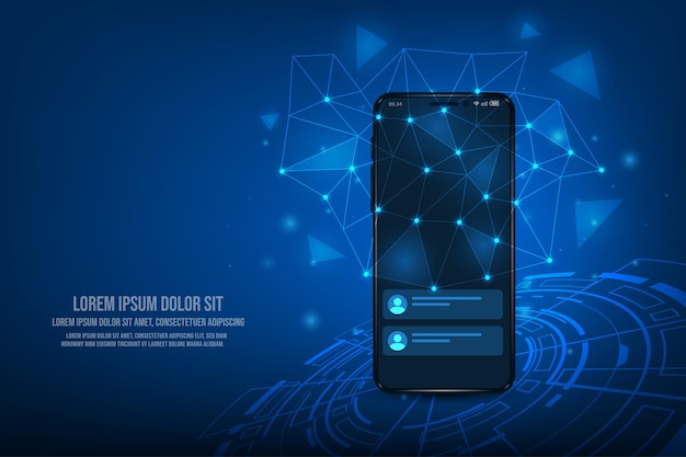 Smartphone mockup icona bolla strega Concetto di comunicazione e social media Sfondo tecnologico
