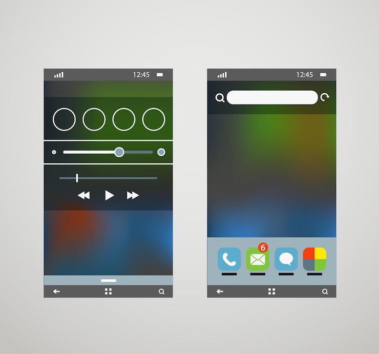 Vettore smartphone moderni con diverse schermate delle applicazioni