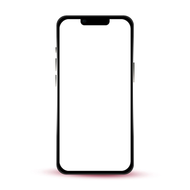Smartphone moderno telefono nero su sfondo bianco con schermo vuoto Illustrazione vettoriale