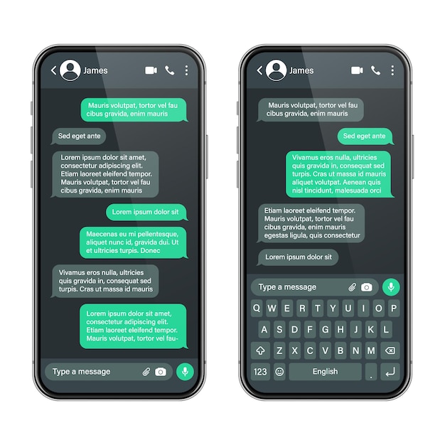 Smartphone realistico con app di messaggistica SMS cornice di conversazione di testo schermo di chat con messaggio verde