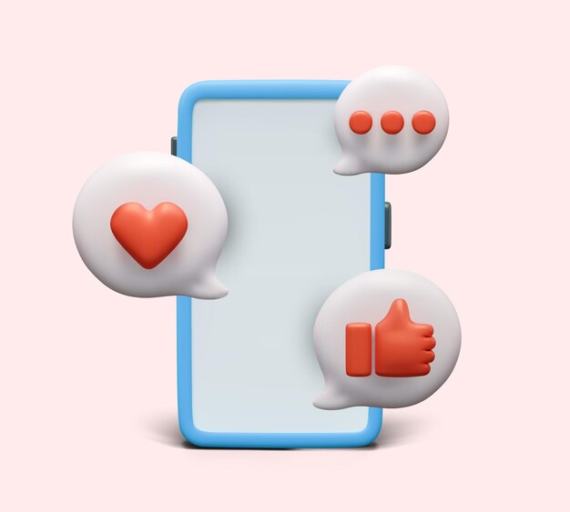 Smartphone realistico in stile cartone animato Diversi tipi di commenti