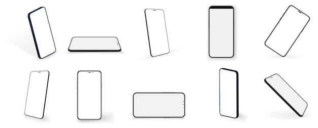 Smartphone realistico Mockup di telefono cellulare con schermo vuoto in diverse prospettive isometriche