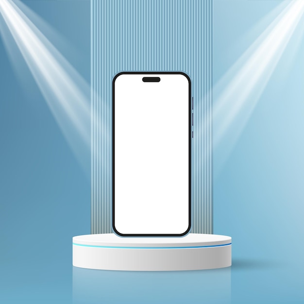 Smartphone su un podio con proiettori - vetrina del prodotto
