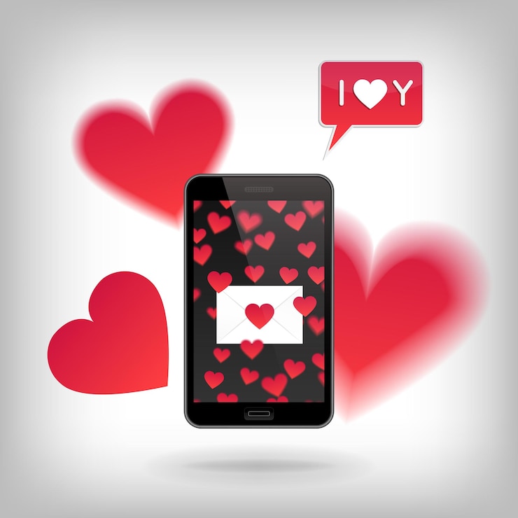 Vettore smartphone vettoriale con messaggio d'amore