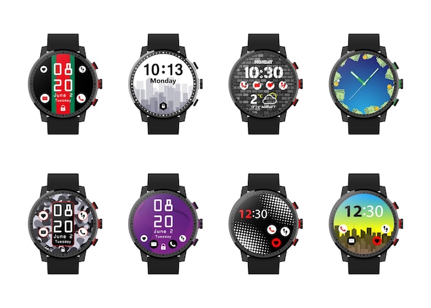 Smartwatch set realistico con più quadranti di orologi intelligenti