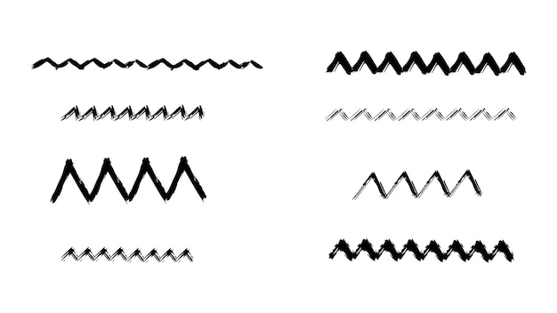 Smazzature di consistenza in forma di zigzag disegnate a mano elementi zigzag raccolta di vari zigzags disegnati a mano