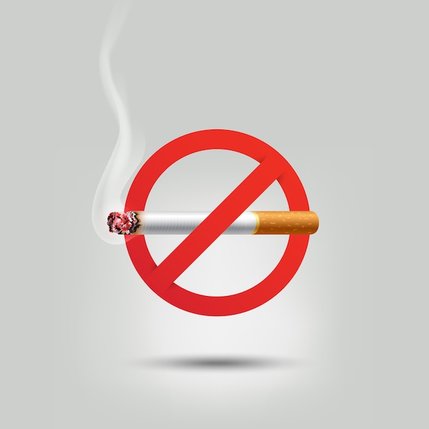 Smetta di fumare, sigaretta che brucia segno di divieto rosso, illustrazione