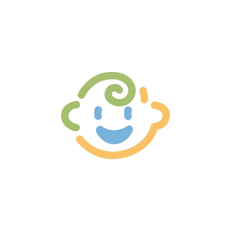 Smiling Baby Outline Logo Simple and Sweet Character Design soft blue