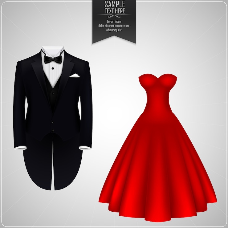 Vettore smoking e abito da sposa