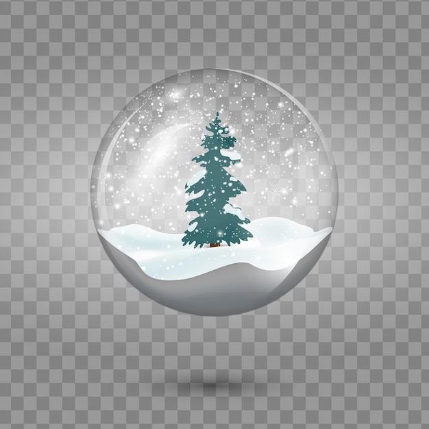 Snowglobe di natale con l'albero isolato su priorità bassa trasparente.