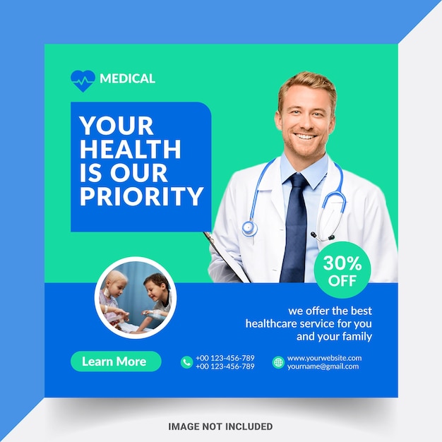 Social media di salute medica e banner post su Instagram