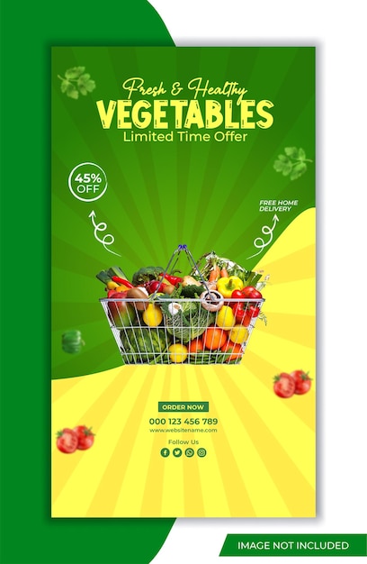 Social media di verdure e generi alimentari freschi e salutari e covertory di Facebook
