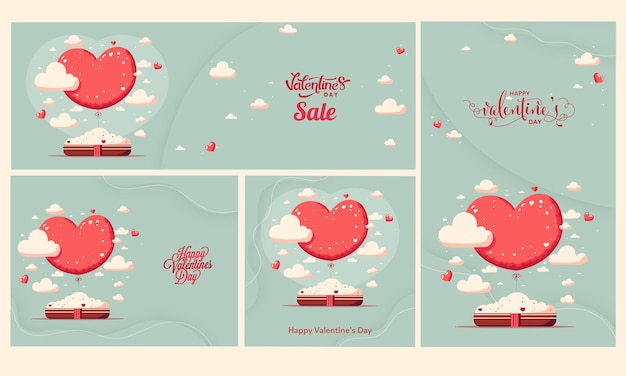 Social Media Header Standee Banner e Poster Design per Happy Valentine's Day Concept