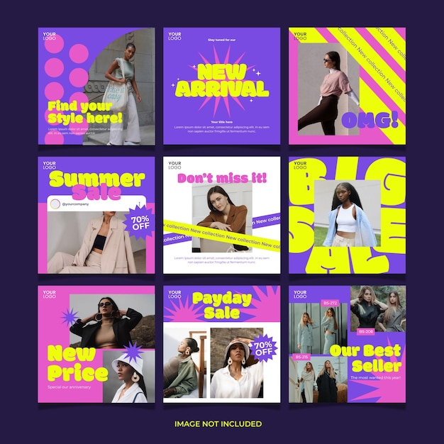Social Media Instagram Feed Flyer Template Bold Fashion Style Tema del negozio online